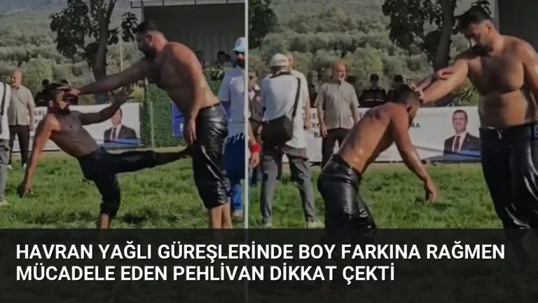 Havran Yağlı Güreşlerinde Boy Farkına Rağmen Mücadele Eden Pehlivan Dikkat Çekti