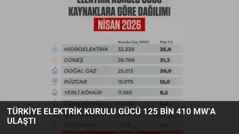 Türkiye Elektrik Kurulu Gücü 125 Bin 410 MW’a Ulaştı